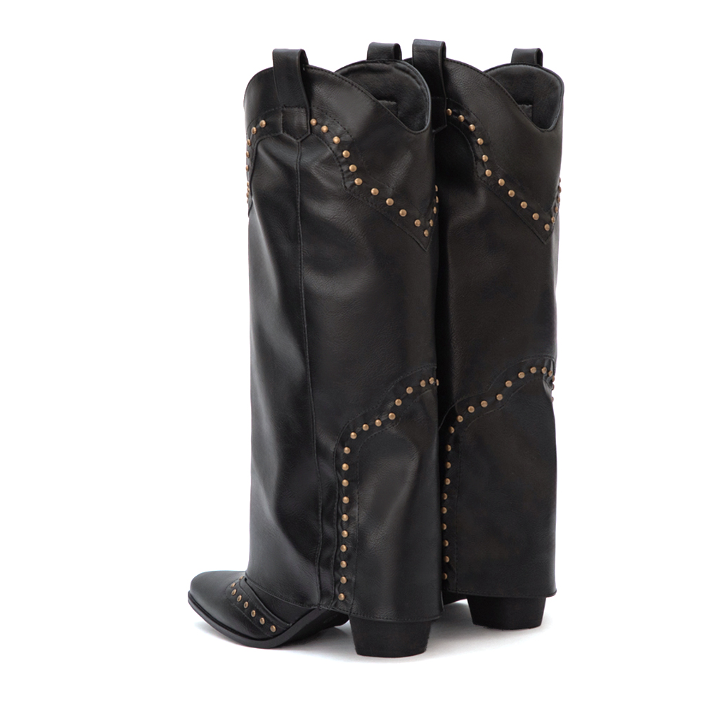 星光鉚釘V口復古西部褲管靴 時尚黑