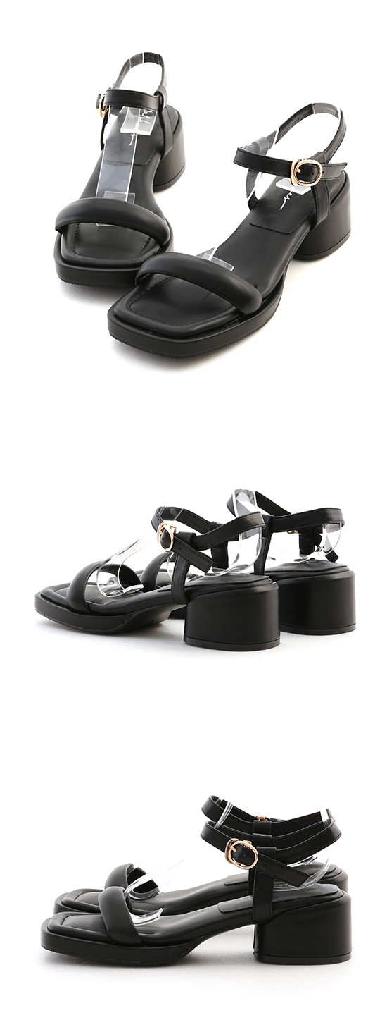 Puffy Cushioned Strappy Mid Heel Sandals Black
