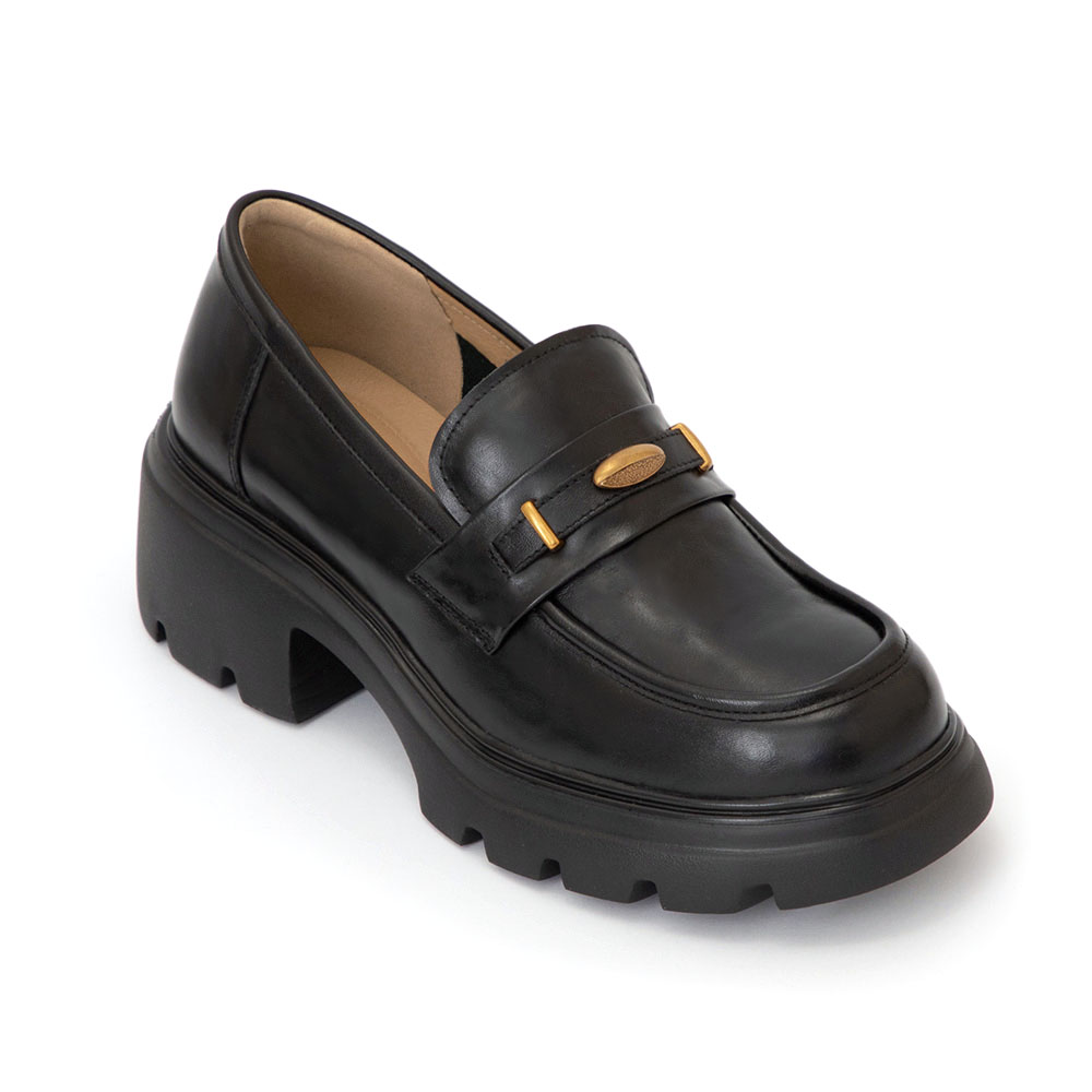 【真皮系列】復古小金豆輕量底樂福鞋 黑色