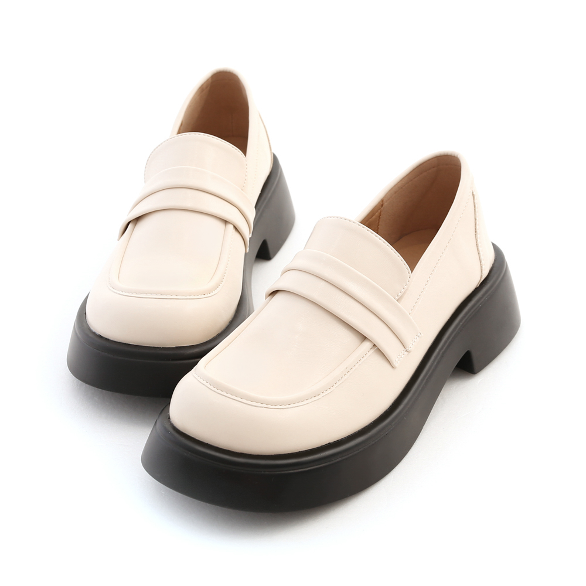 Lightweight Thick Sole Classic Loafers Vanilla