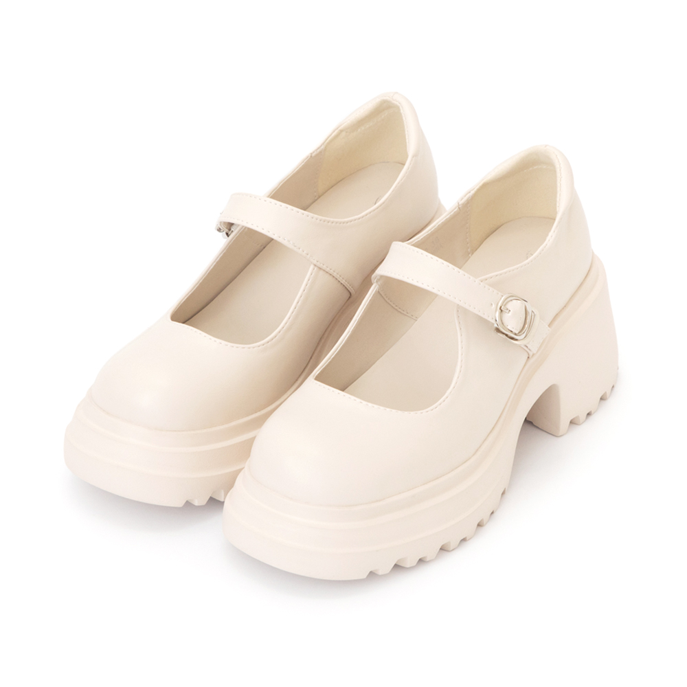 氧氣美女增高加厚底瑪莉珍鞋 米白