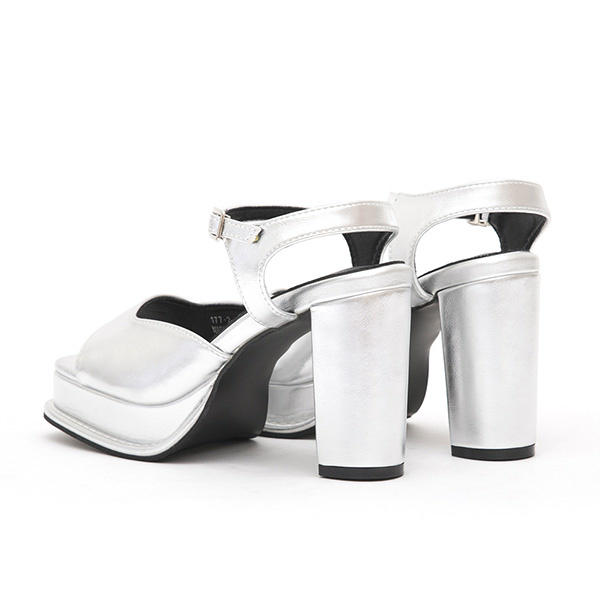 Platform Ankle Strap Mary Jane Heels Silver