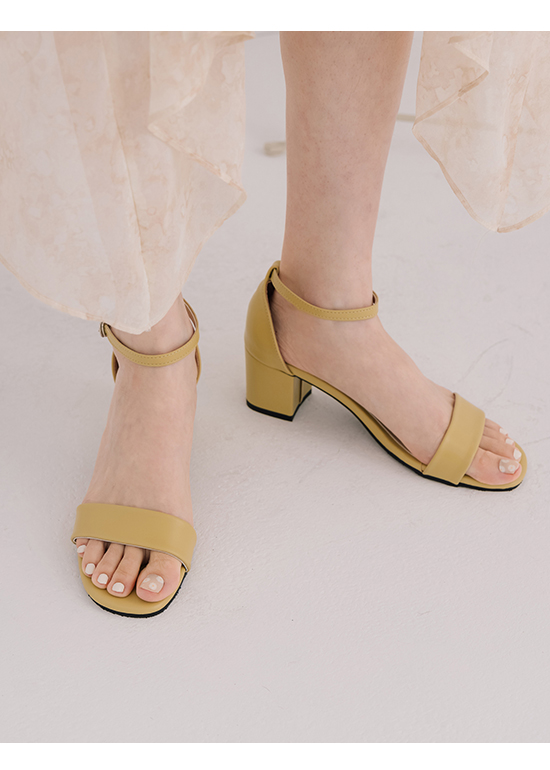 MIT Square Toe Ankle Strap Mid Heel Sandals Mellow Yellow