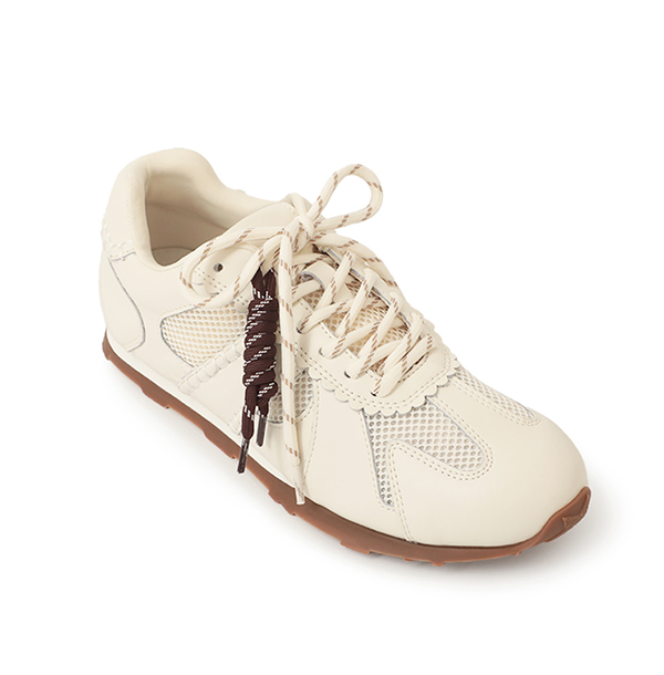 Colorblock Design Leather Sneakers Beige