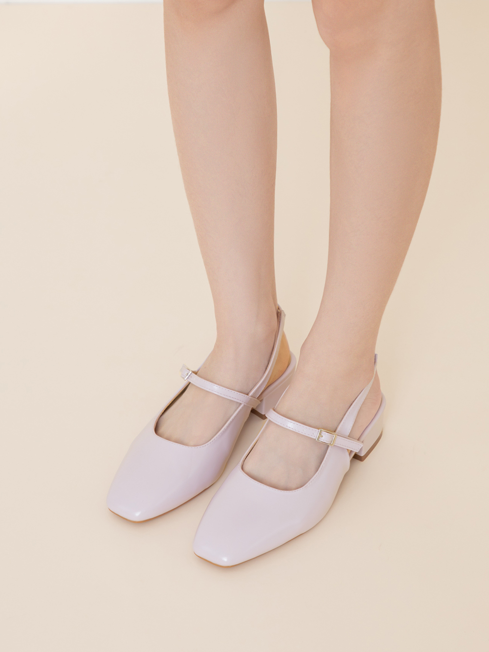 粉彩春日4D氣墊後空低跟鞋 紫