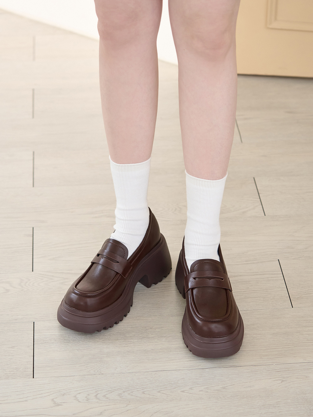 學霸女神增高加厚底樂福鞋 咖啡