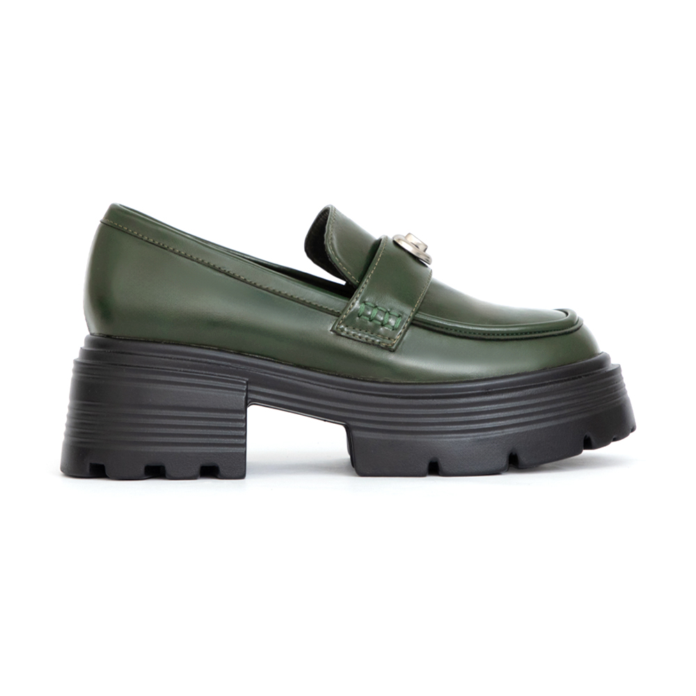 Love愛心釦飾厚底樂福鞋 綠色