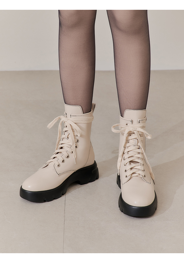 Lightweight Sole Colorblock Combat Ankle Boots 米