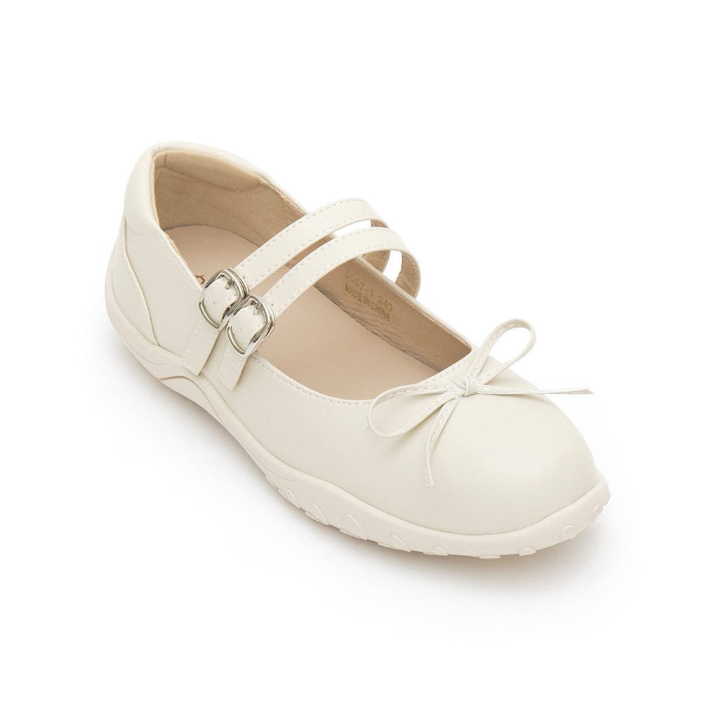 Double-Strap Athletic Ballet Flats Beige