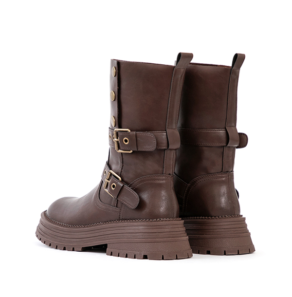 復古騎士釦環排釦機車短靴 咖啡