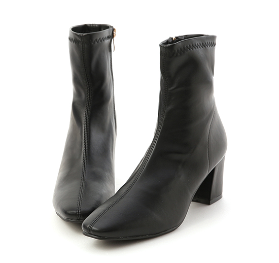 Plain High Heel Sock Boots Black