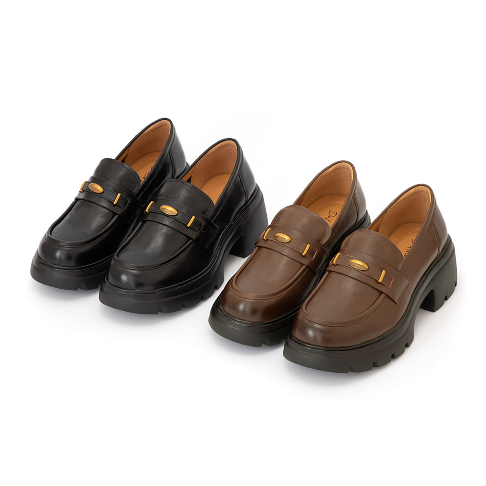 【真皮系列】復古小金豆輕量底樂福鞋 棕色