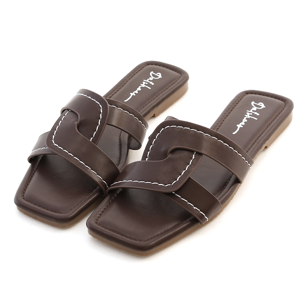 X-Strap Woven Stitched Flat Sandals Dark Brown