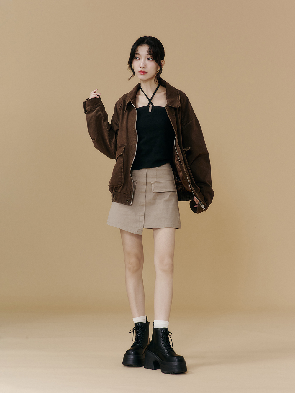 舞力全開增高加厚底綁帶短靴 黑色