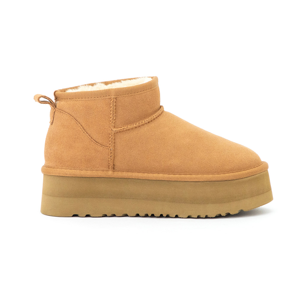 冬戀5cm增高底真皮短筒雪靴 栗子色