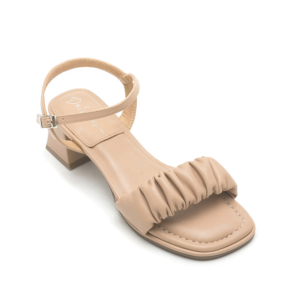 雲朵抓皺泡芙軟墊中跟涼鞋 奶茶杏