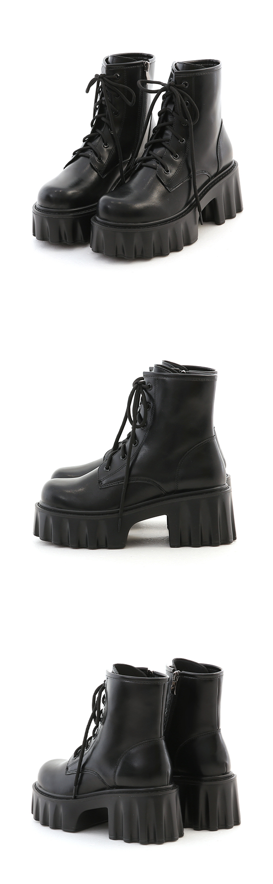 Zig-Zag Chunky Platform Lace-Up Boots Black