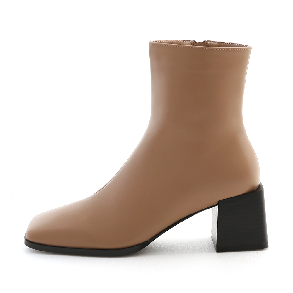 Fitted Square Toe Block Heel Ankle Boots Brown