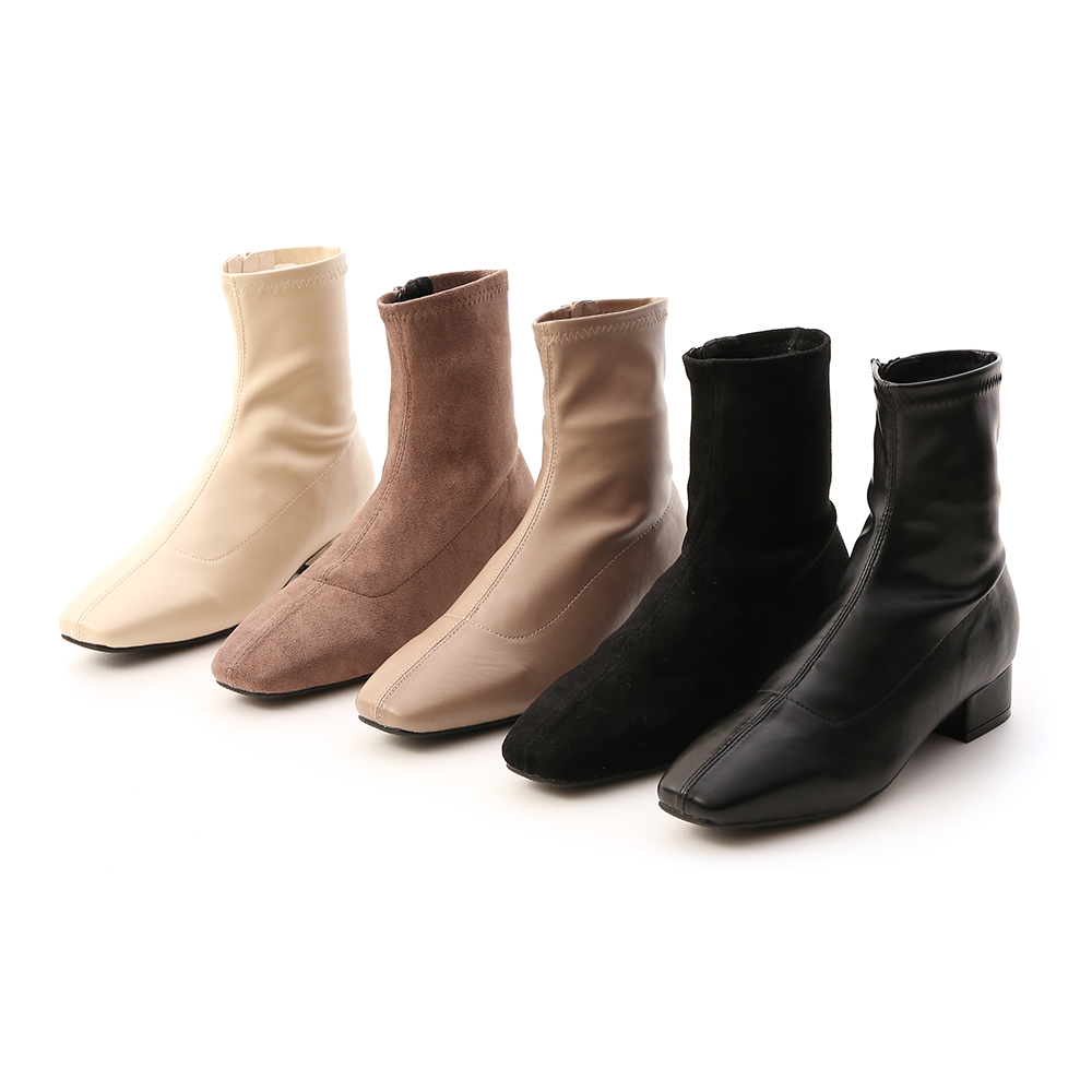 Square Toe Low Heel Sock Boots Textured black │ D+AF Official Online Shop