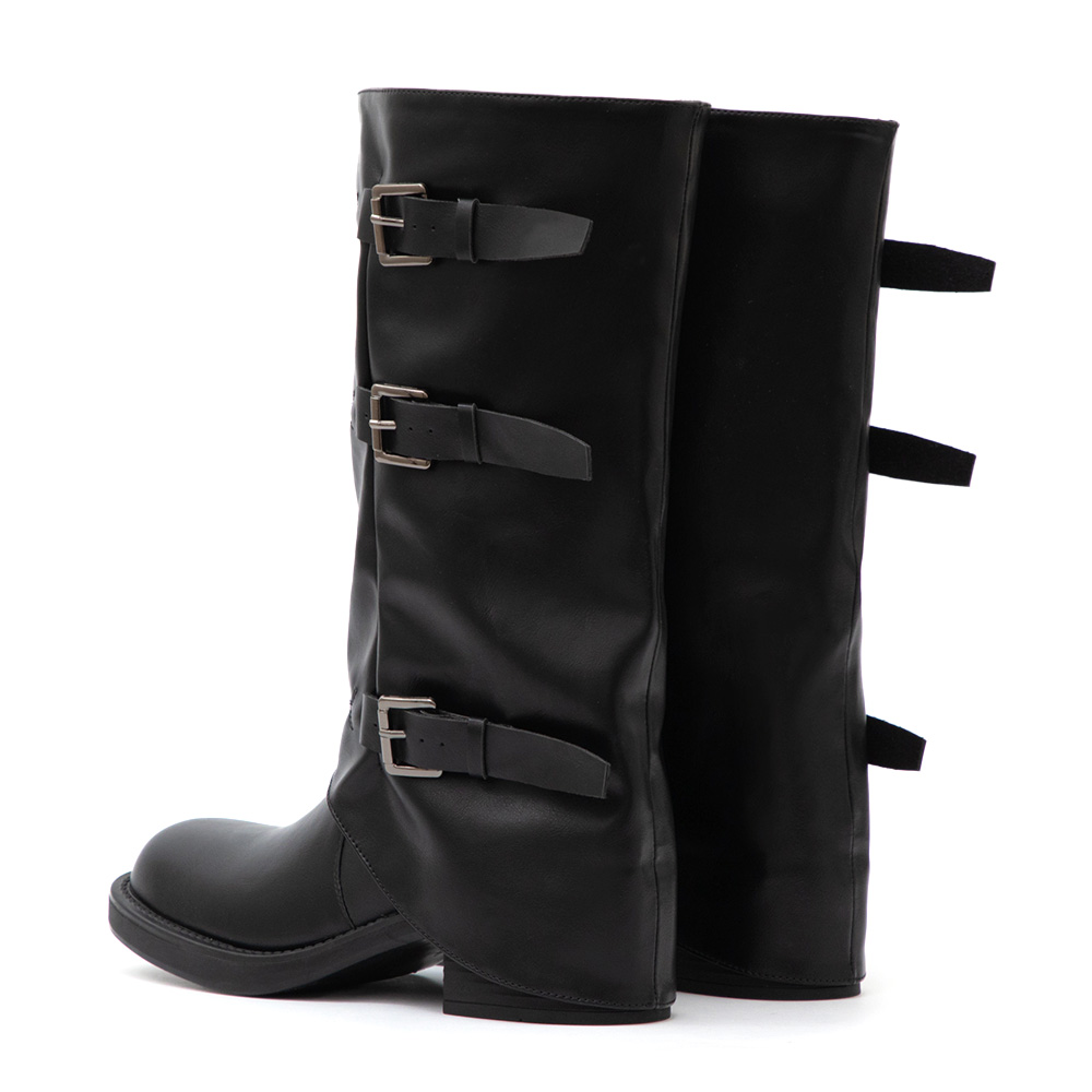 酷颯有型三釦環中筒機車褲管靴 黑色