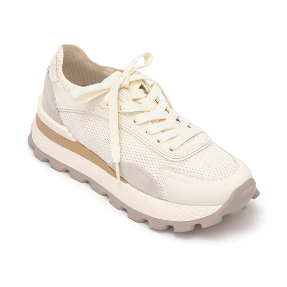 韓潮拼色輕量厚底增高休閒鞋 米白色