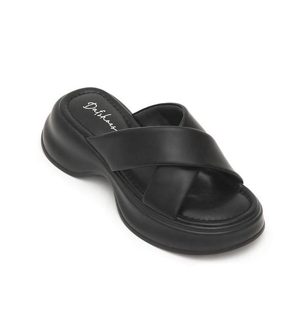 Comfort Cross Wide Strap Thick Sole Slippers Black