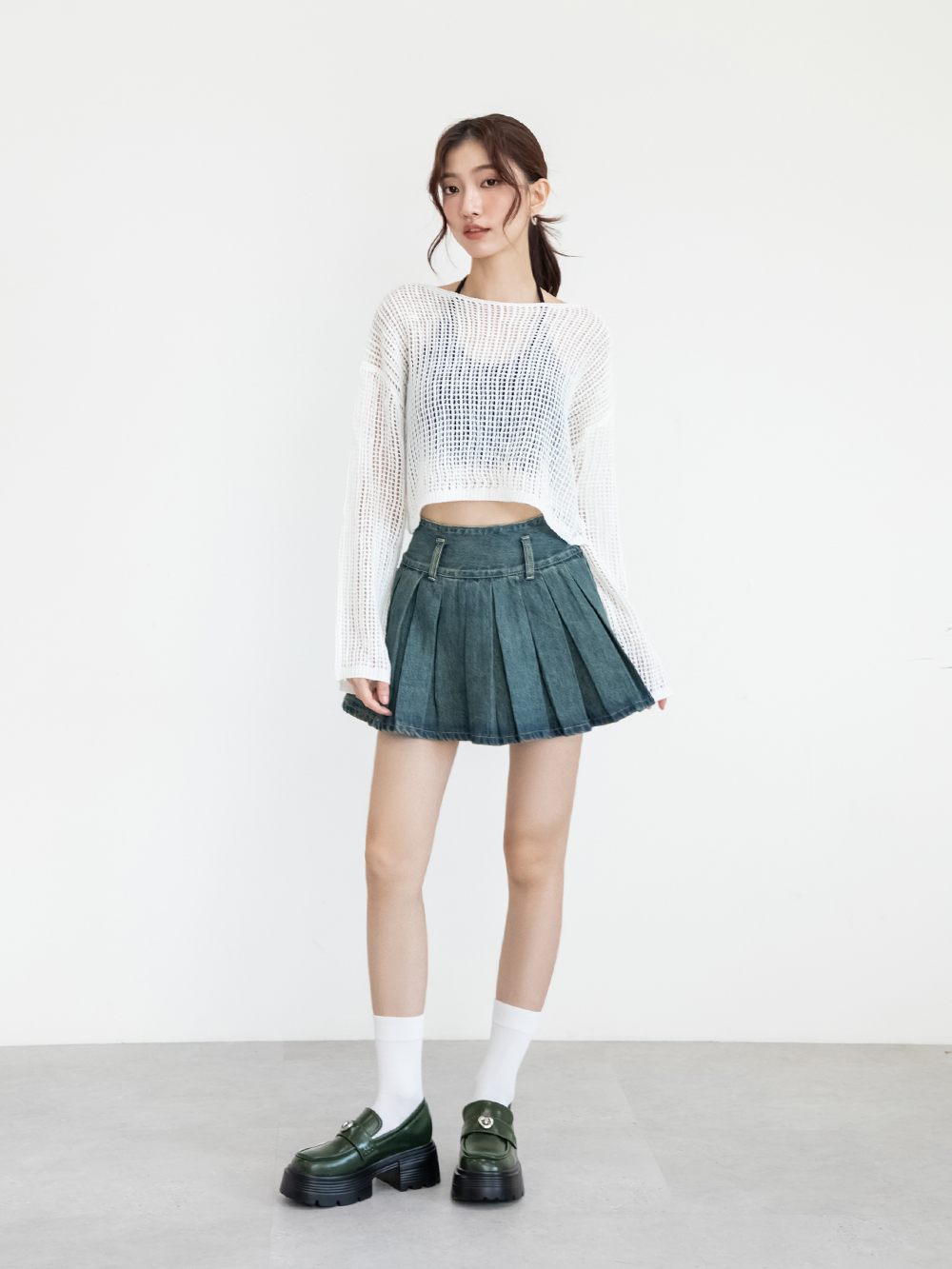 Love愛心釦飾厚底樂福鞋 綠色