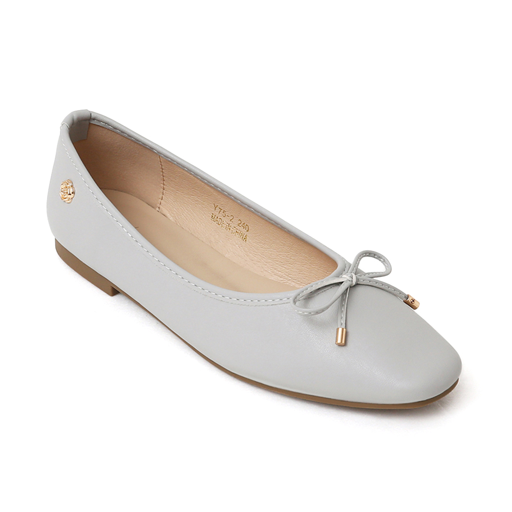 浪漫花釦．小蝴蝶結平底芭蕾娃娃鞋 冰河灰