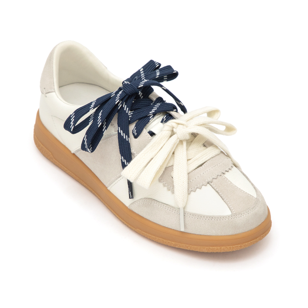 進化版2.0雙色鞋帶真皮德訓鞋 米白色