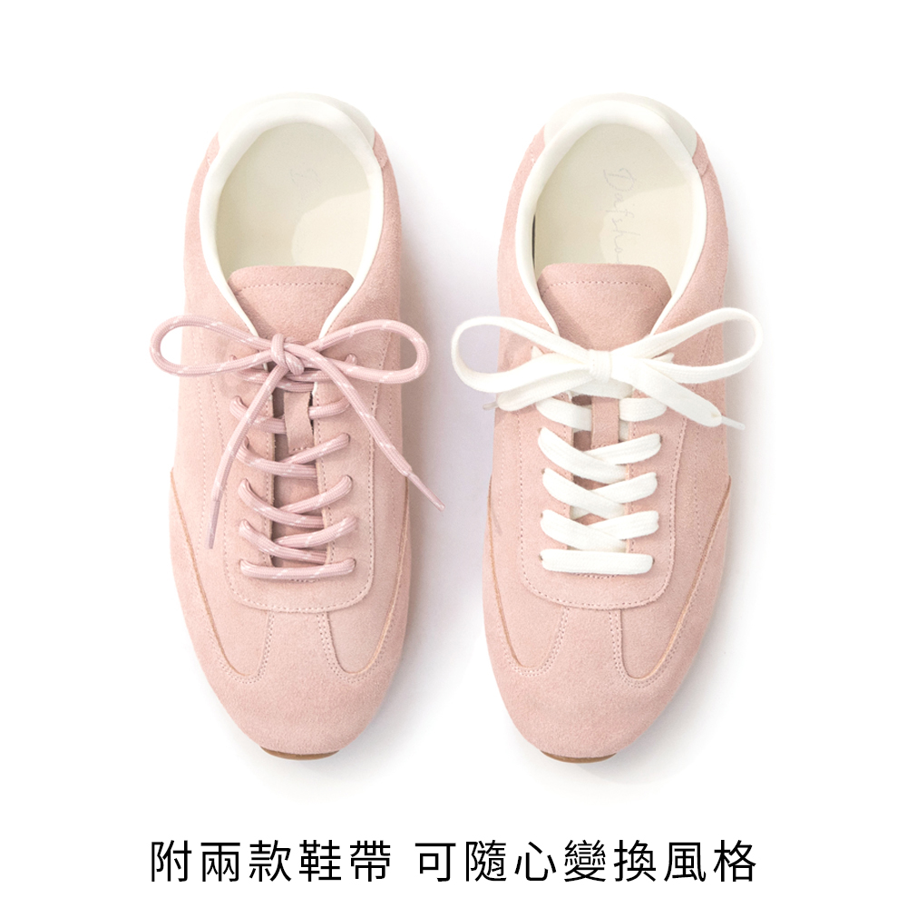街角漫步雙色鞋帶真皮德訓鞋 粉色