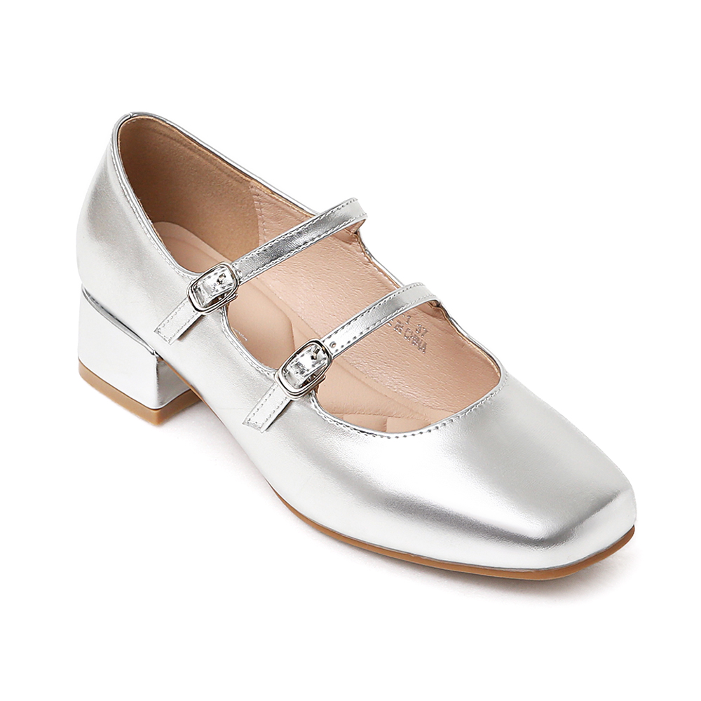 珍妮旋風．4D氣墊雙帶低跟瑪莉珍鞋 百搭銀