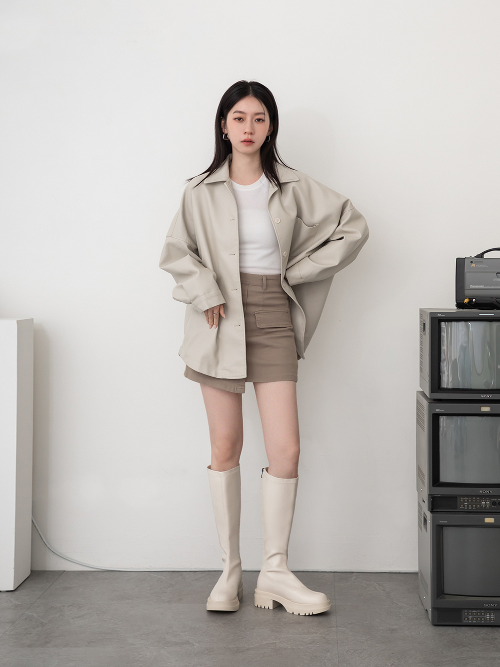 韓團指標．百搭素面厚底瘦瘦長靴 香草米