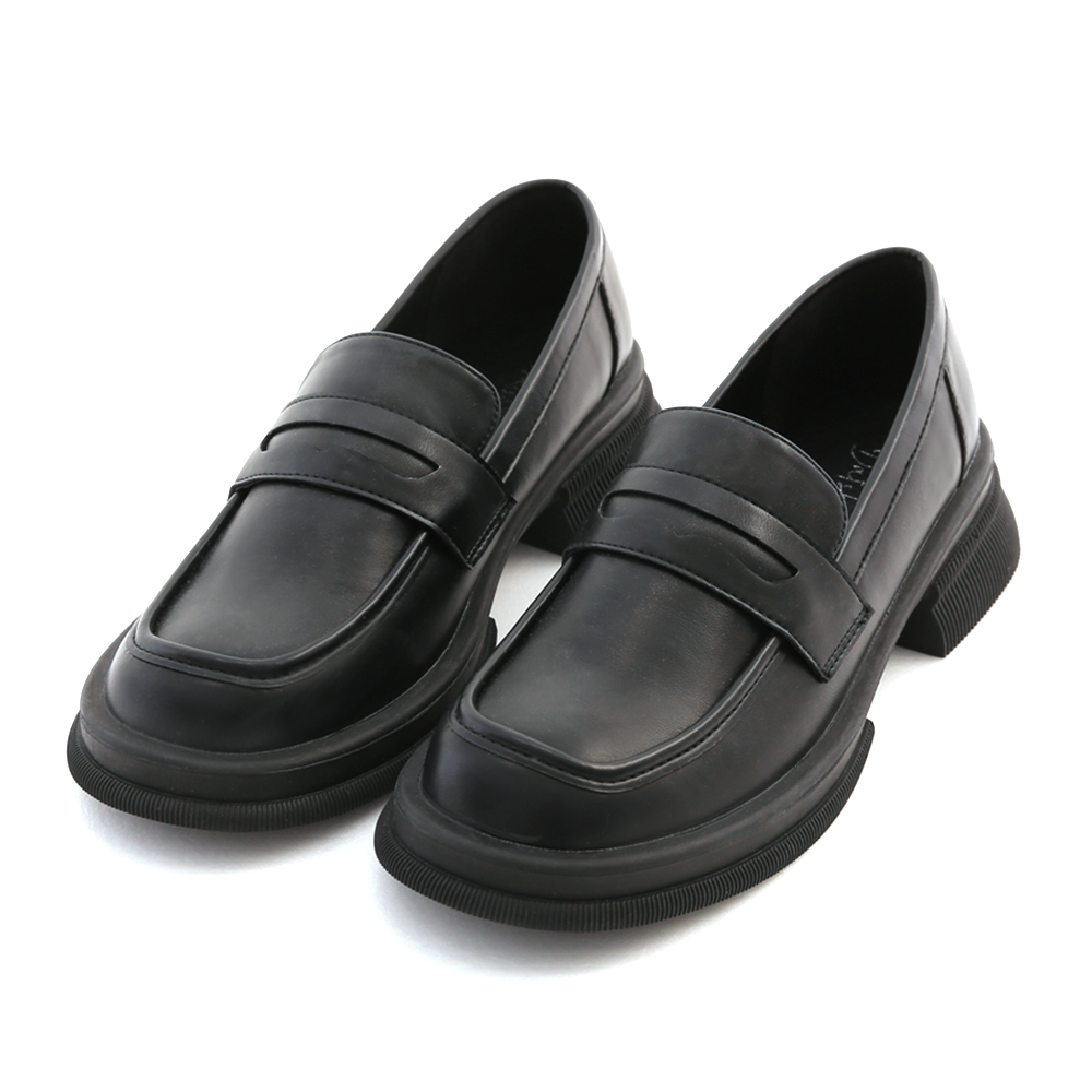 Extra Thick Sole Classic Penny Loafers Black