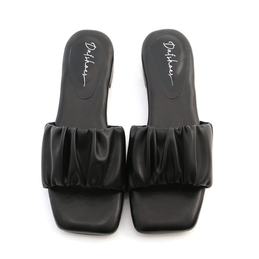 Ruched Puffy Cushioned Sandals Black
