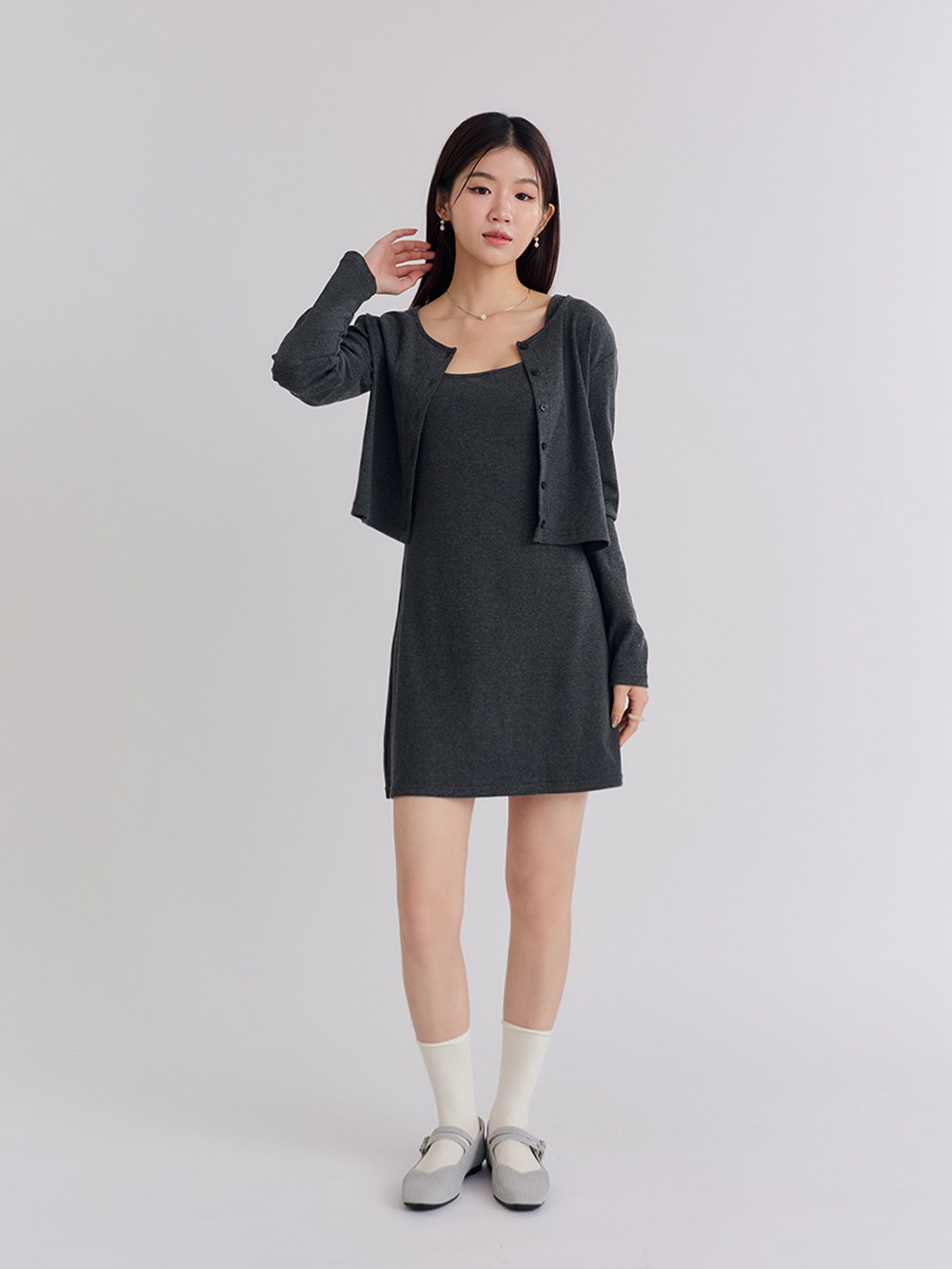 【3D零感雲織鞋】雙帶方頭瑪莉珍鞋 象牙灰