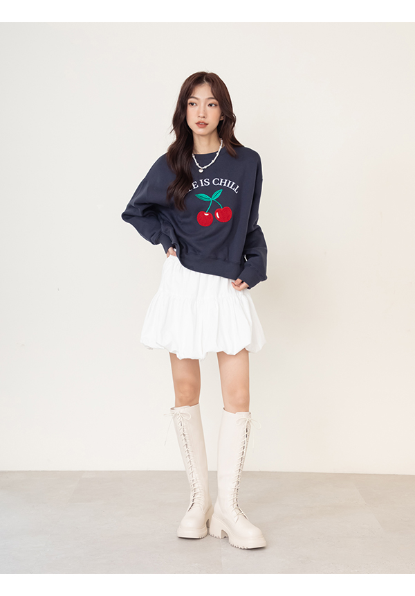 女團風輕量厚底綁帶長靴 米白色