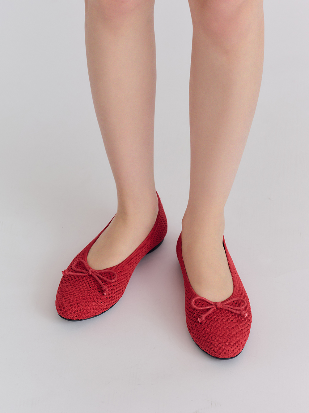 【3D零感雲織鞋】蝴蝶結圓頭芭蕾娃娃鞋 熱戀紅