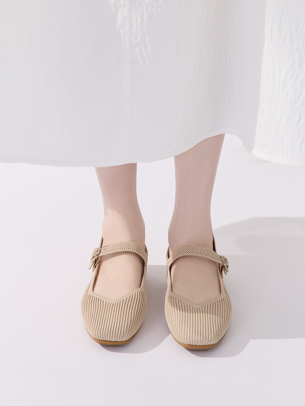 【3D零感雲織鞋】方頭瑪莉珍鞋 密茶杏