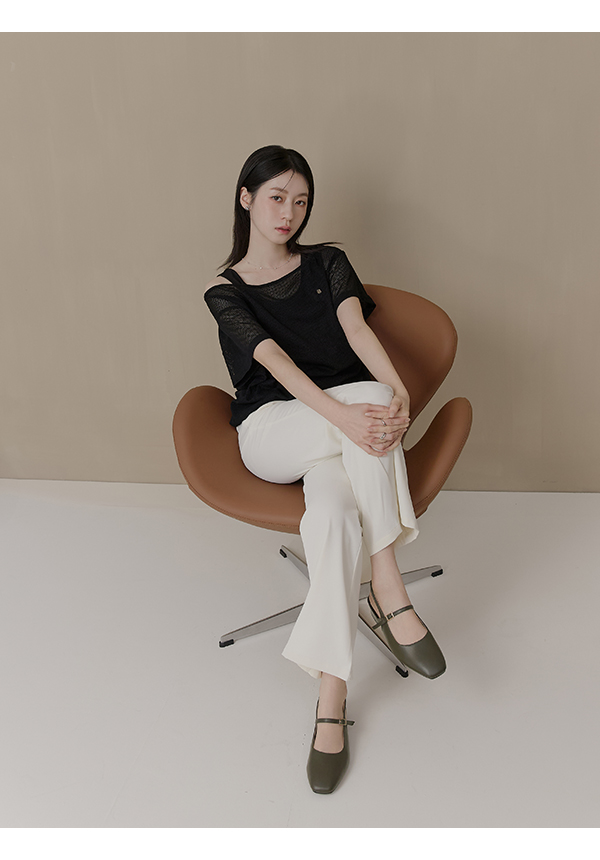 輕盈方頭4D氣墊後空低跟鞋 復古綠