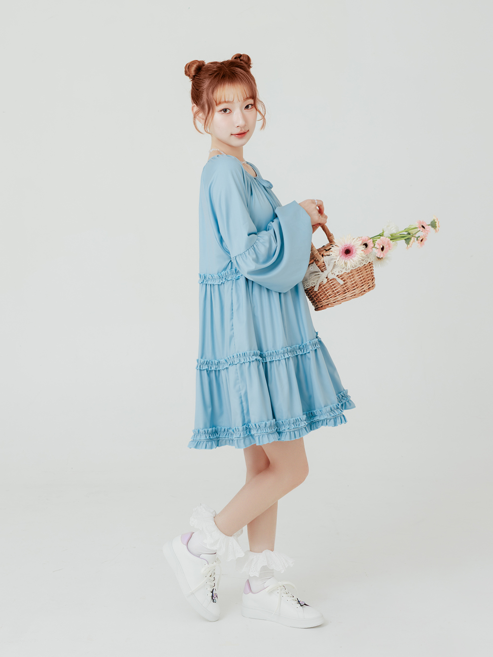 【Disney】牡蠣寶寶雙色鞋帶小白鞋 薰衣紫