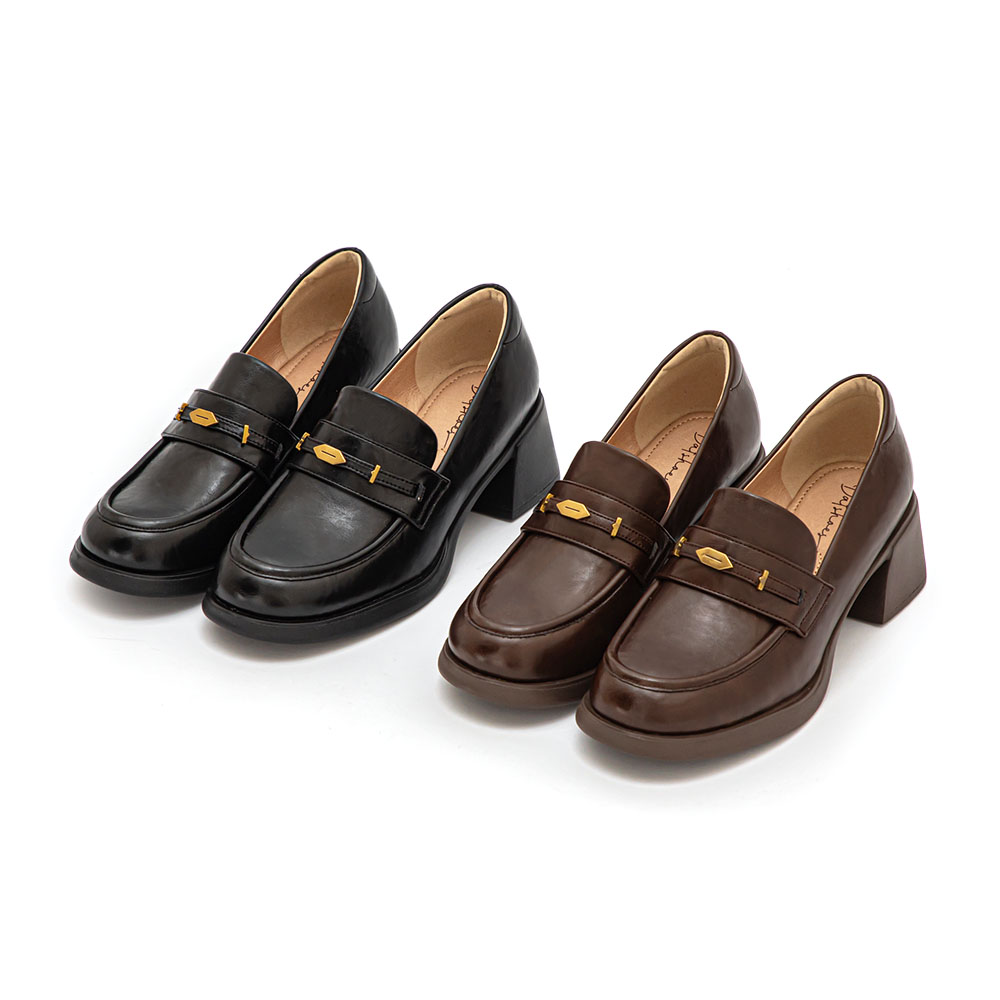 【真皮系列】親膚空氣棉小金葉樂福鞋 咖啡色