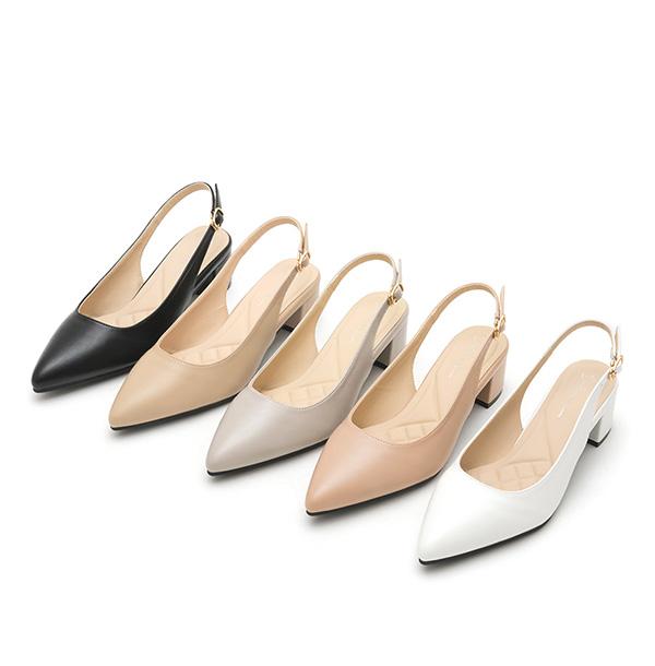 4D Cushion Pointed-Toe Slingback Shoes Beige