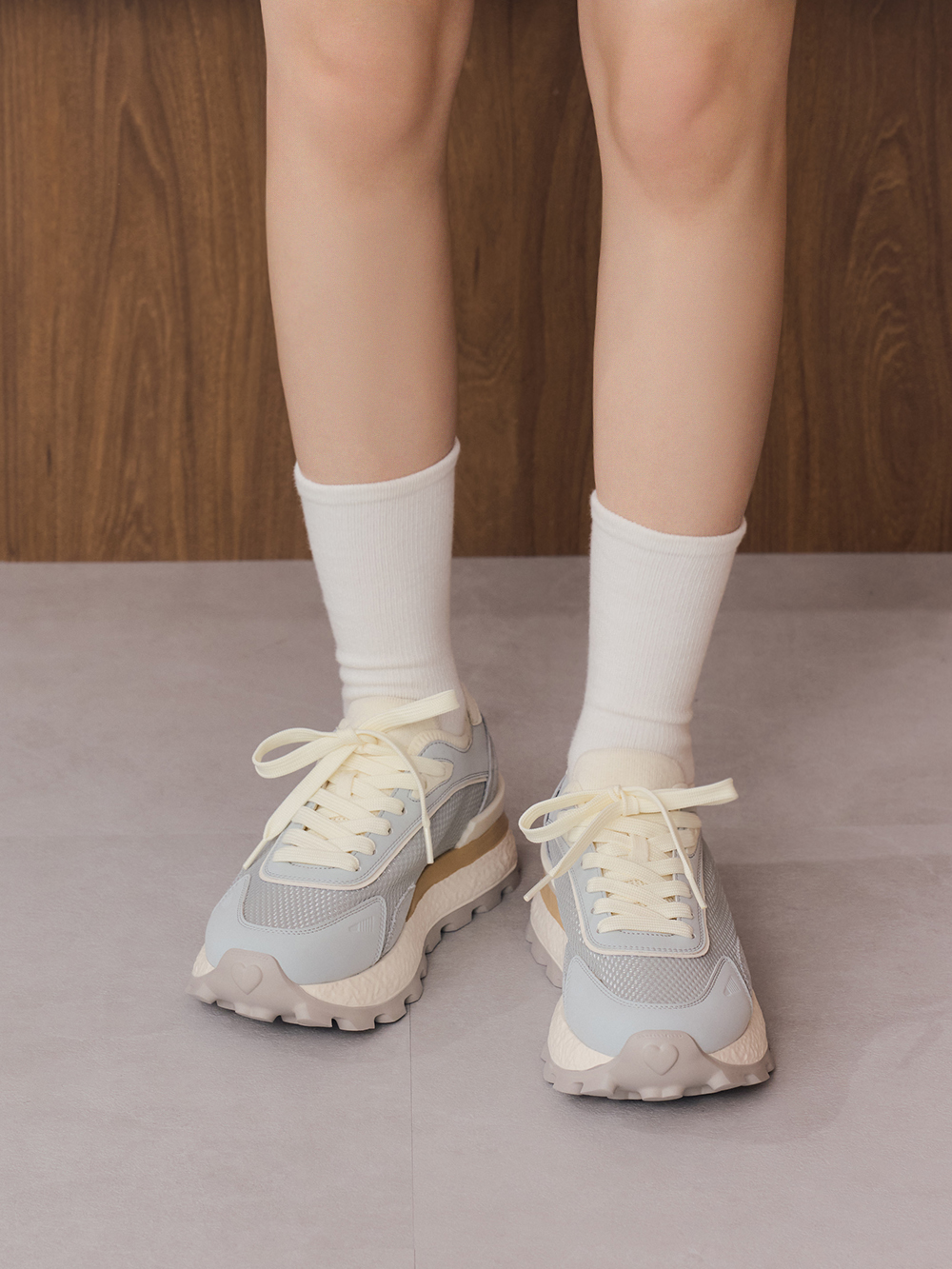 韓潮拼色輕量厚底增高休閒鞋 天空藍