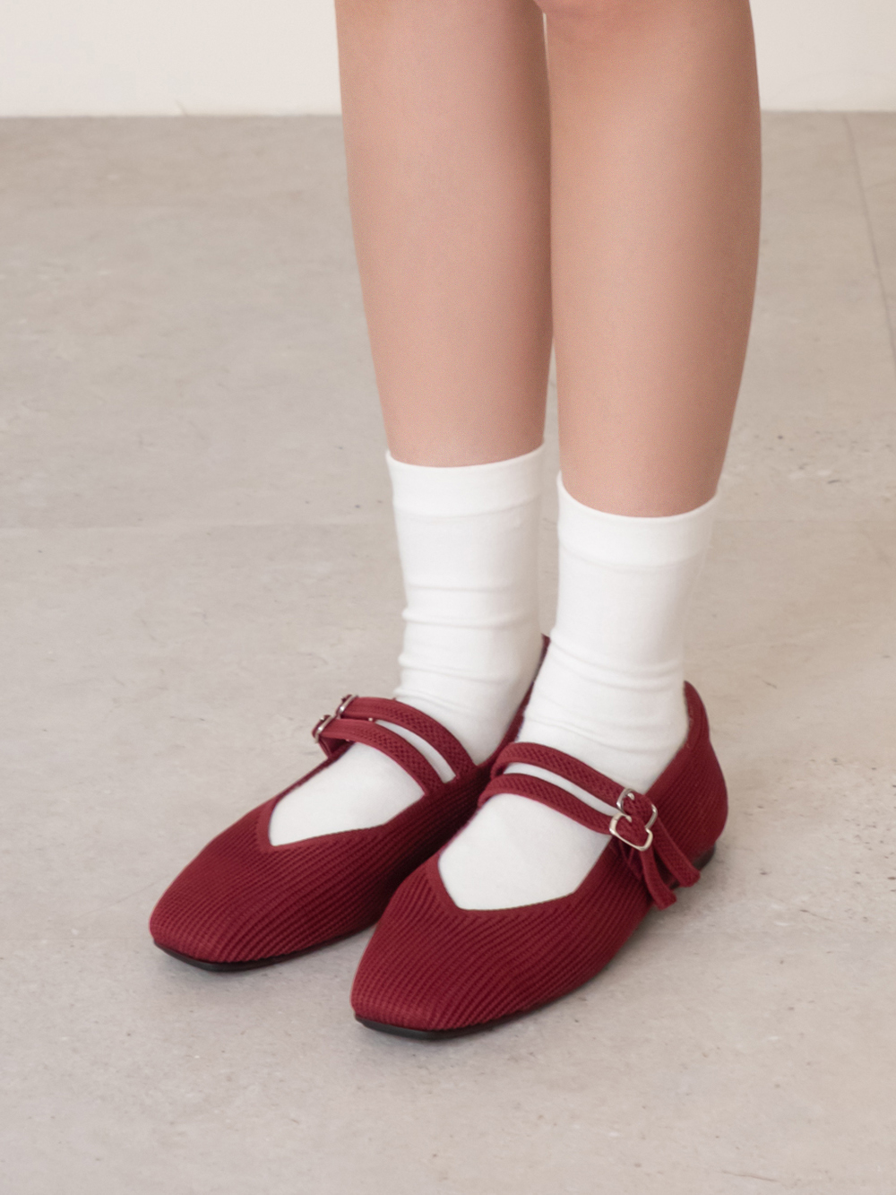 【3D零感雲織鞋】雙帶方頭瑪莉珍鞋 酒紅色