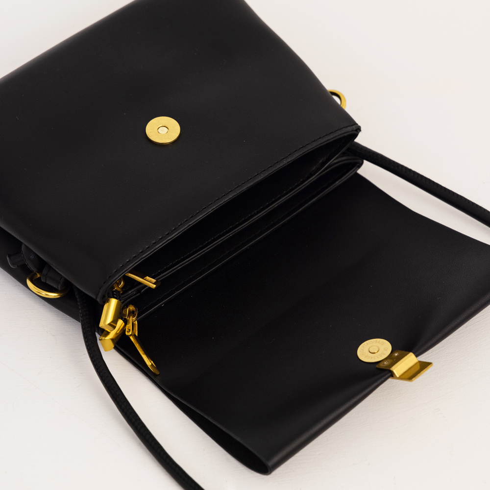 Soft Leather Gold Buckle Flip Bag Black