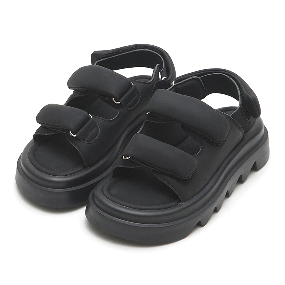 寬帶魔鬼氈空氣海綿啵啵Q軟涼鞋 黑