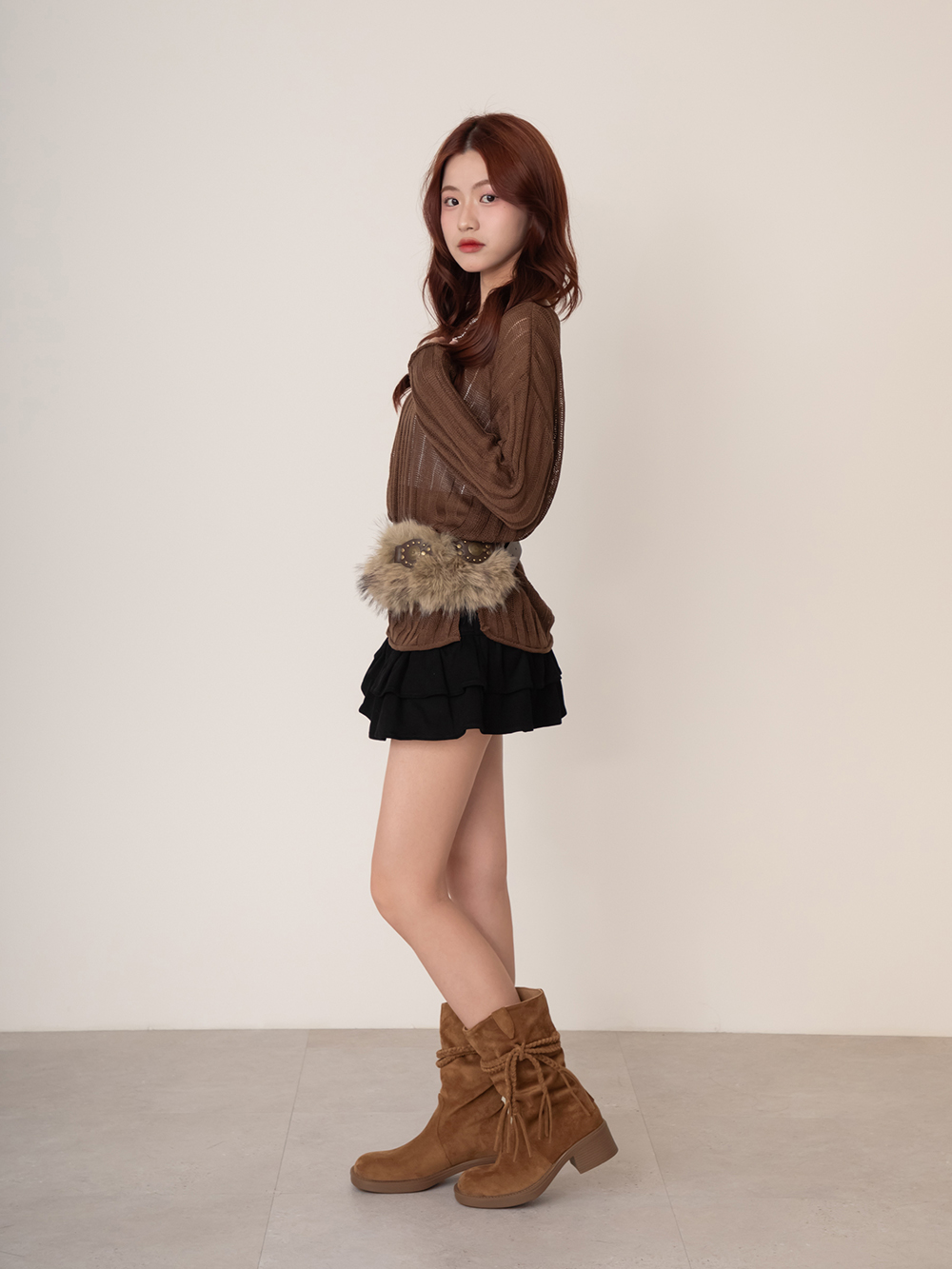 沙漠游牧風流蘇V口西部短靴 棕色