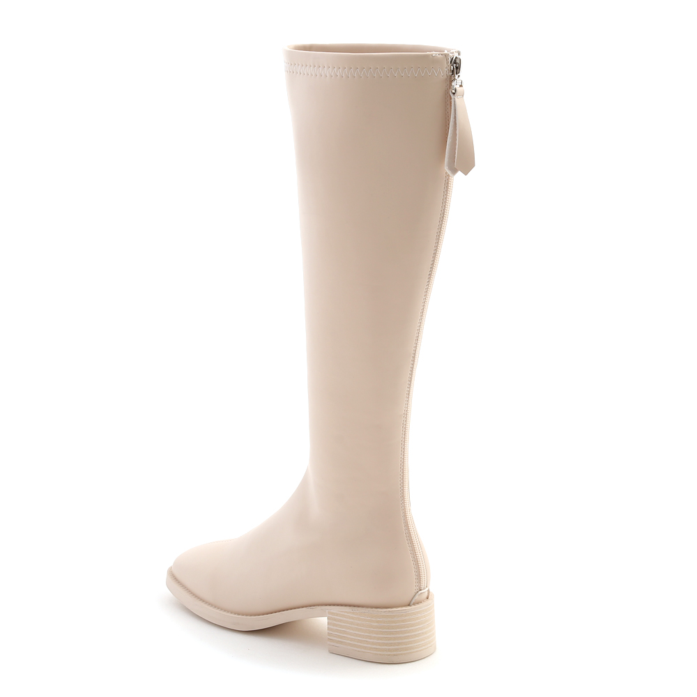 好感專屬．中車線設計方頭低跟長靴 香草米白