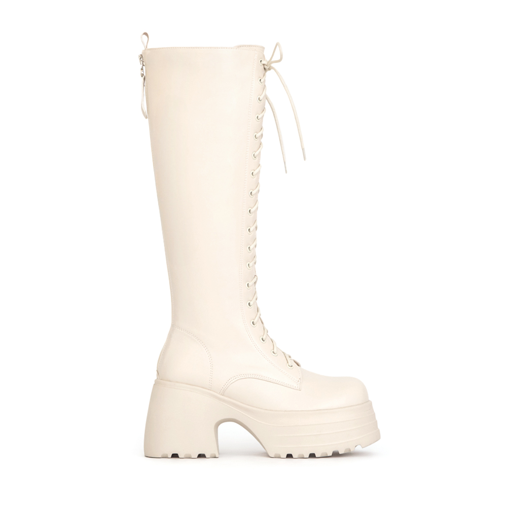 舞力全開增高加厚底綁帶長靴 米白色