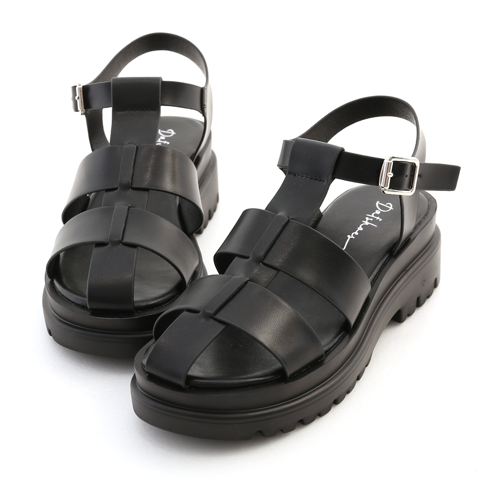 Thick Sole Caged Sandals Black
